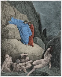 Inferno, Gesang 18: Virgil zeigt Dante den Schatten von Thais (Illustration aus Die Göttliche Komödie von Dante Alighieri, 1885)